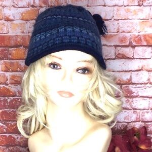 Vintage Blue Wool Knit Nordic Tasseled Knit Winter Beanie